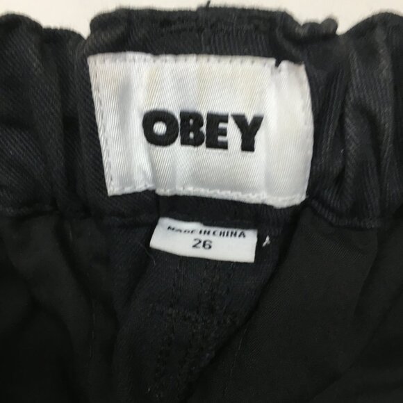 OBEY Black White Logo Embroidery Flap Cargo Pockets Pant Jeans - Picture 2 of 14